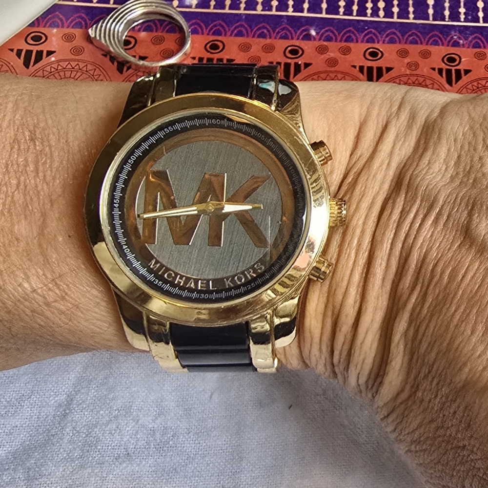 MICHAEL KORS RUNWAY GOLD TONE & TORTOISE BROWN LOGO MK BRACELET WATCH MK5788